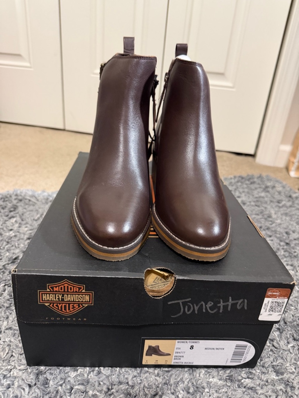 Harley-Davidson Dark Brown Leather Jonetta Buckle Boots Size 8-Brand New